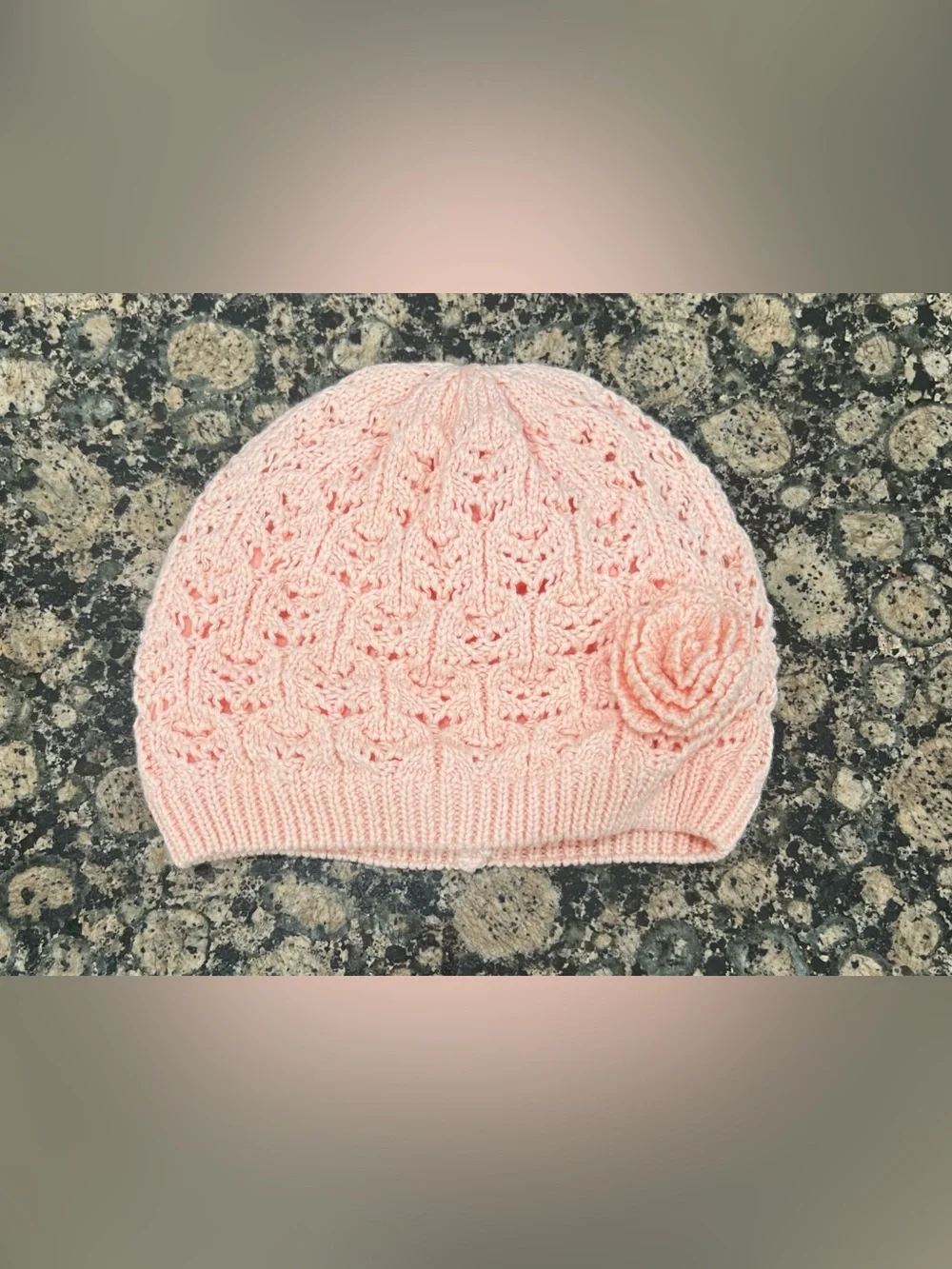 Handknit Soft Pink Cable Beanie‎ with Flower